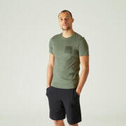 Men's Cotton Gym T-shirt Slim fit 500 - Green with Print