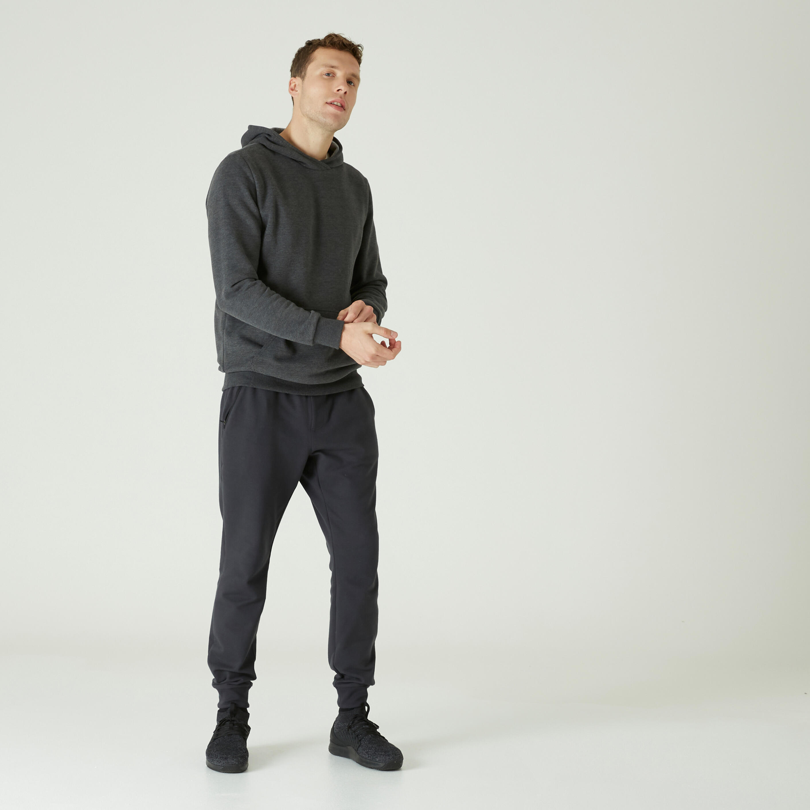 Men's Fitness Crew Hoodie 100 - Carbon Grey 2/6