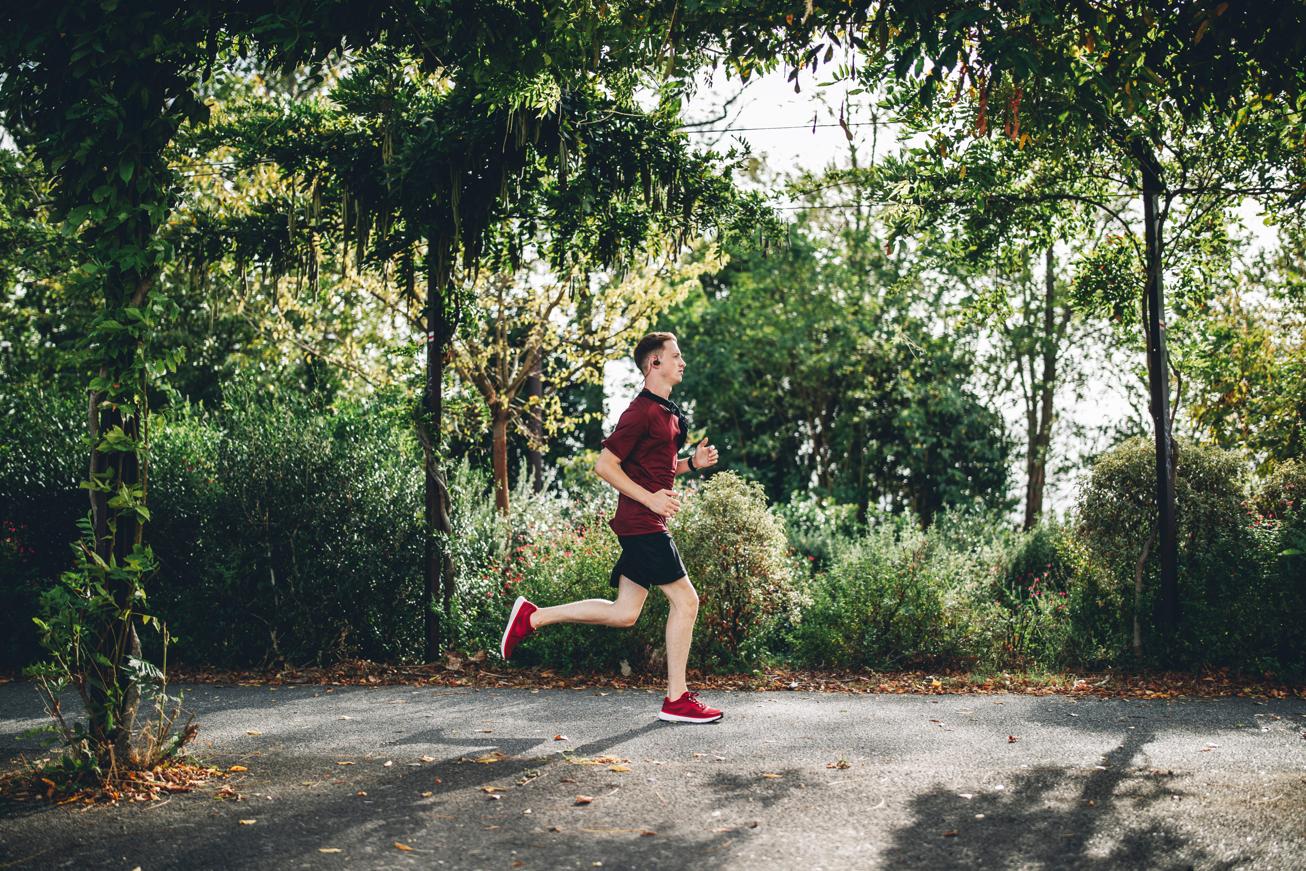 running with shirt off