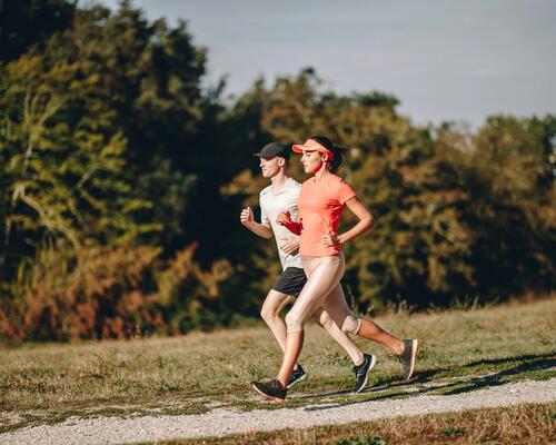 man and woman running 