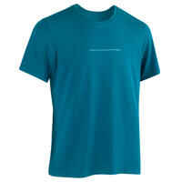 Men's Short-Sleeved Straight-Cut Crew Neck Cotton Fitness T-Shirt 500 - Peacock Blue