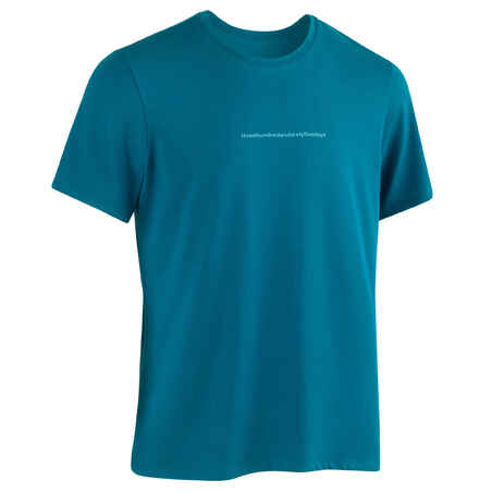 Men's Short-Sleeved Straight-Cut Crew Neck Cotton Fitness T-Shirt 500 - Peacock Blue
