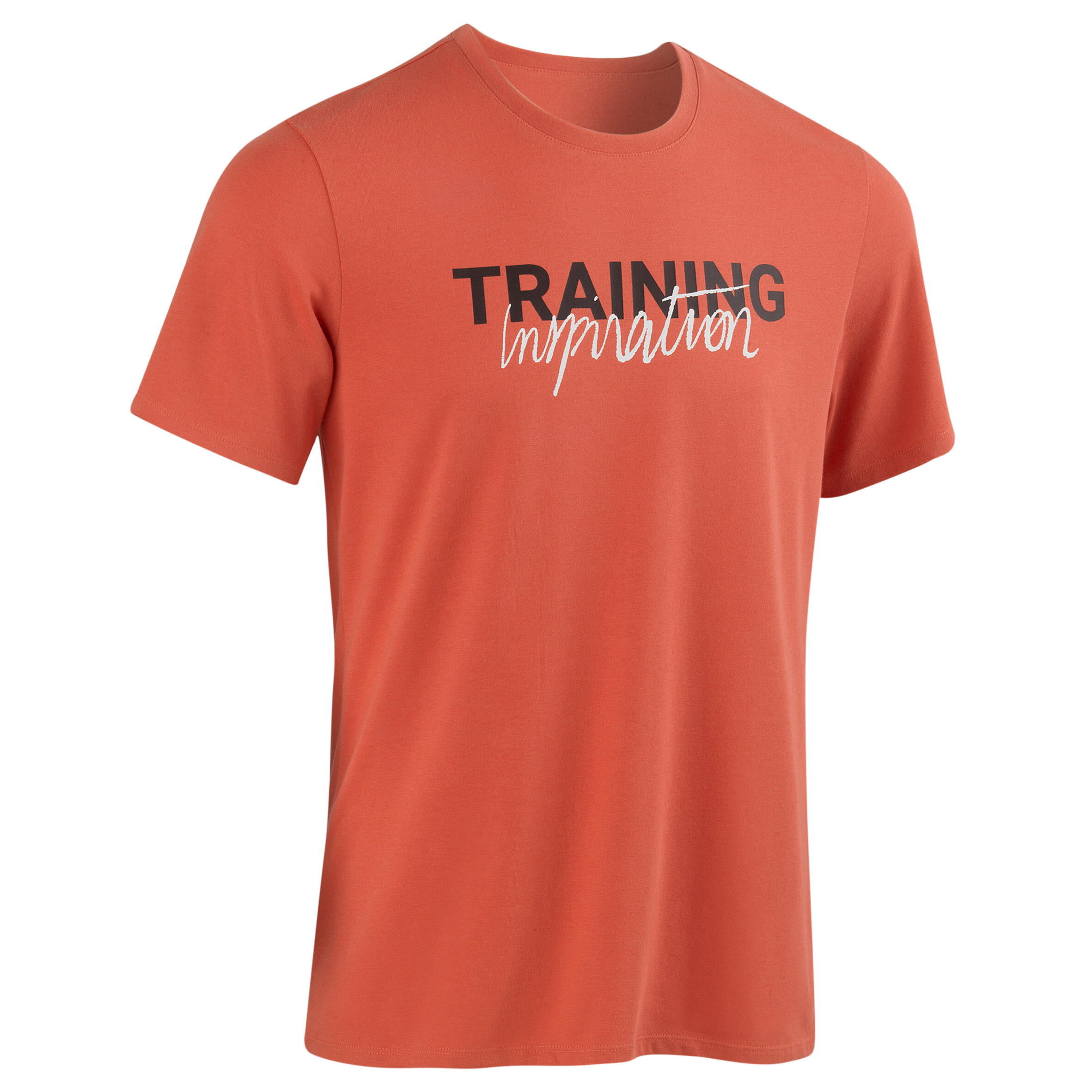 Men's Short-Sleeved Straight-Cut Crew Neck Cotton Fitness T-Shirt 500 - Red 6/8