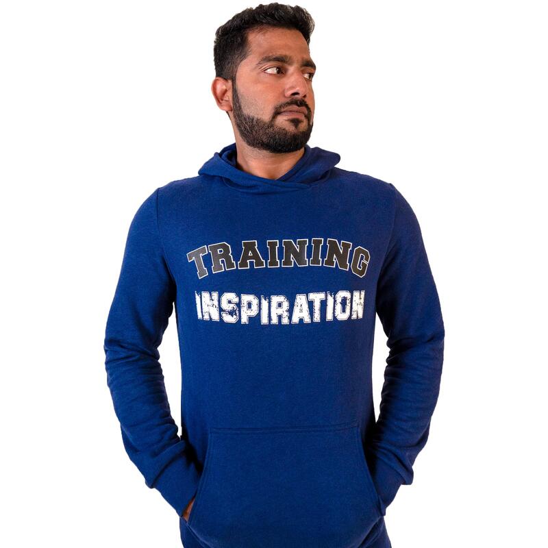 Sudadera con capucha Fitness bolsillo canguro azul con motivo
