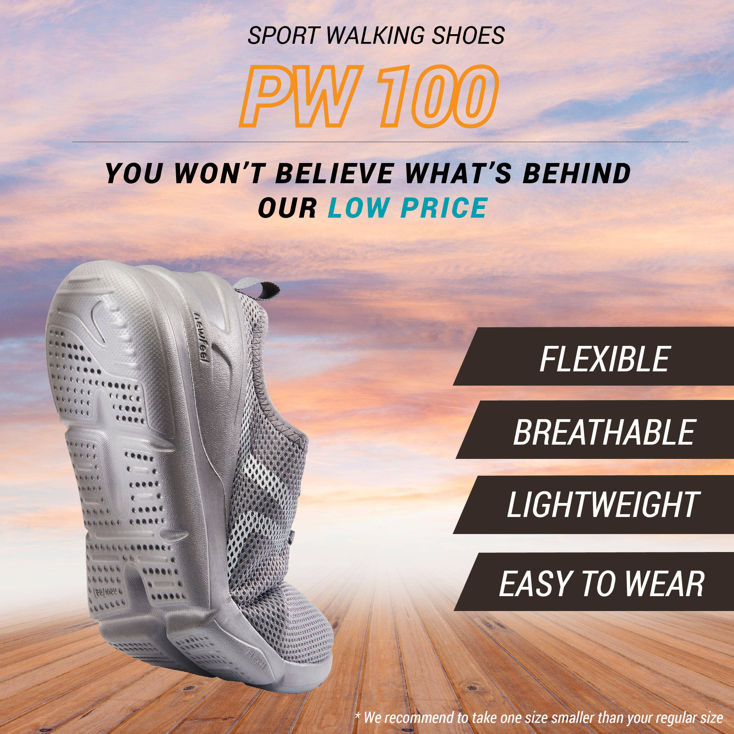 Women Walking Shoes Lightweight, Breathable, Flexible Sole PW 100 - Grey -  4