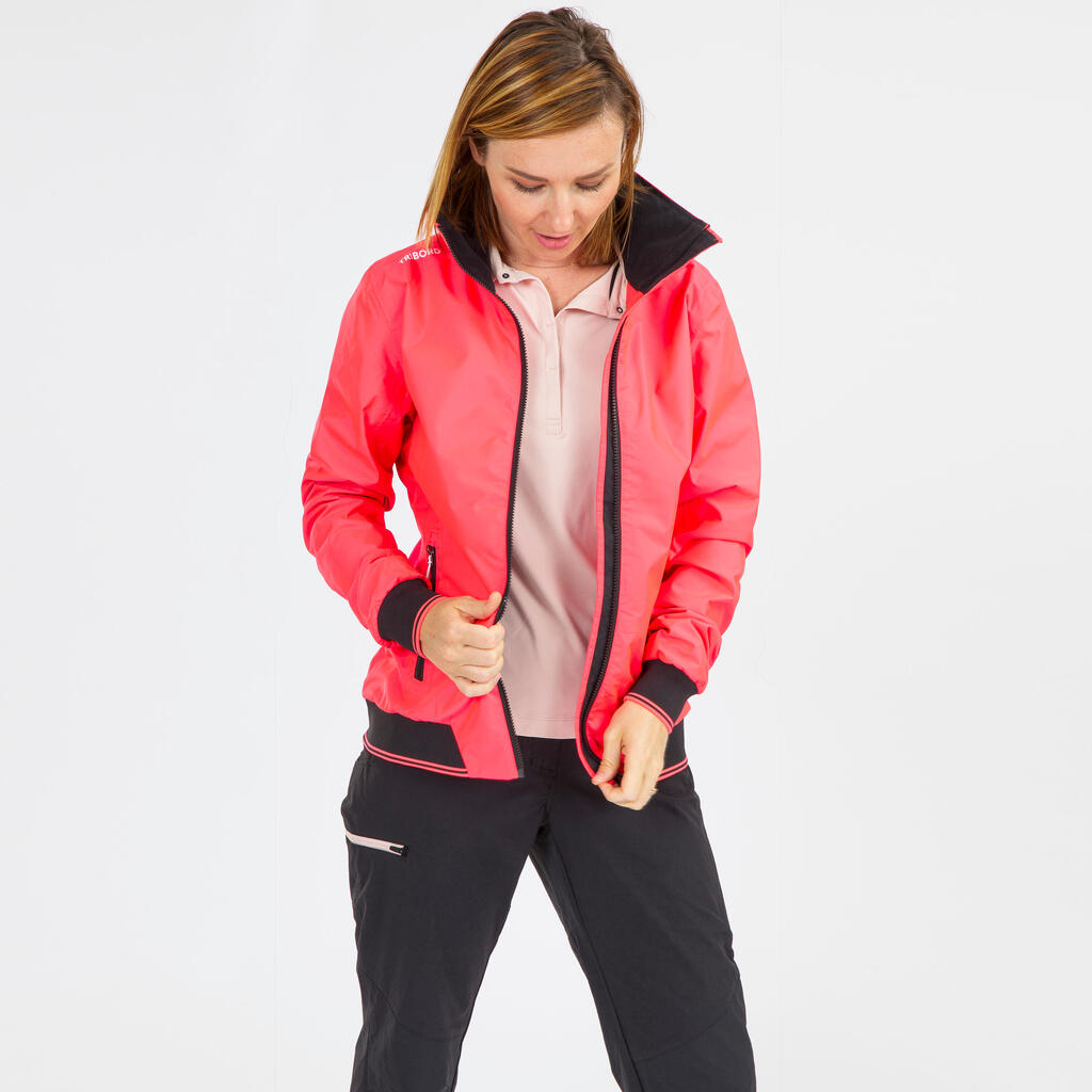 Women's waterproof windproof sailing anorak 100 - neon pink