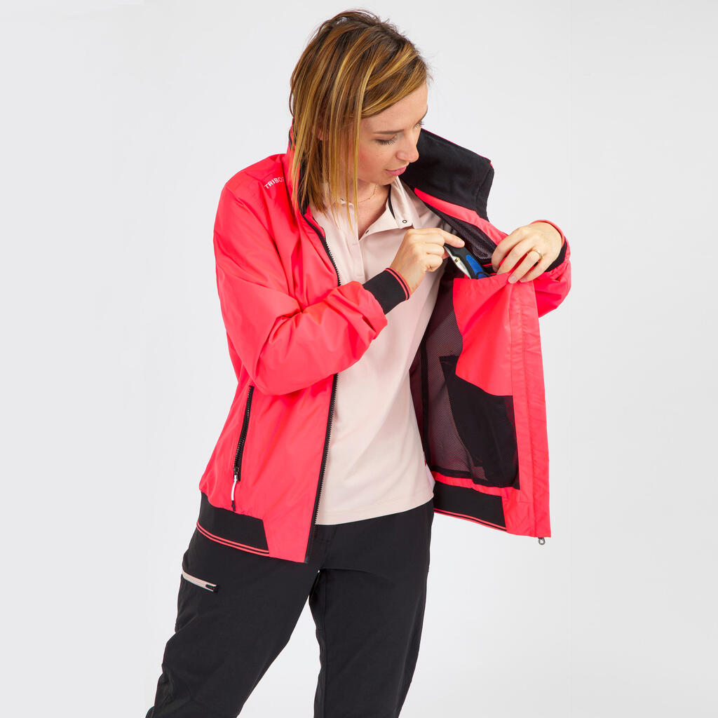 Women's waterproof windproof sailing anorak 100 - neon pink