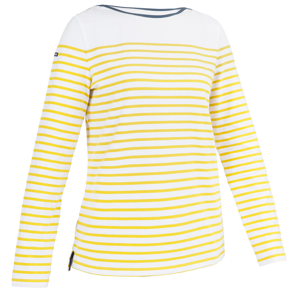 Shirt langarm Damen 100 gelb/weiss
