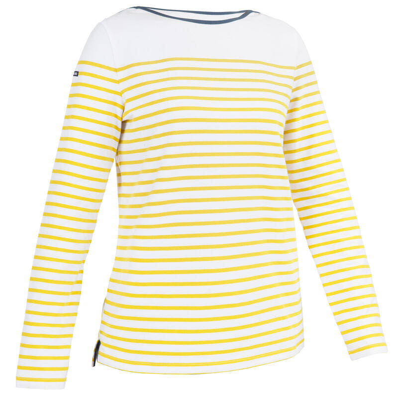 Streepjesshirt met lange mouwen voor dames Sailing 100 geel