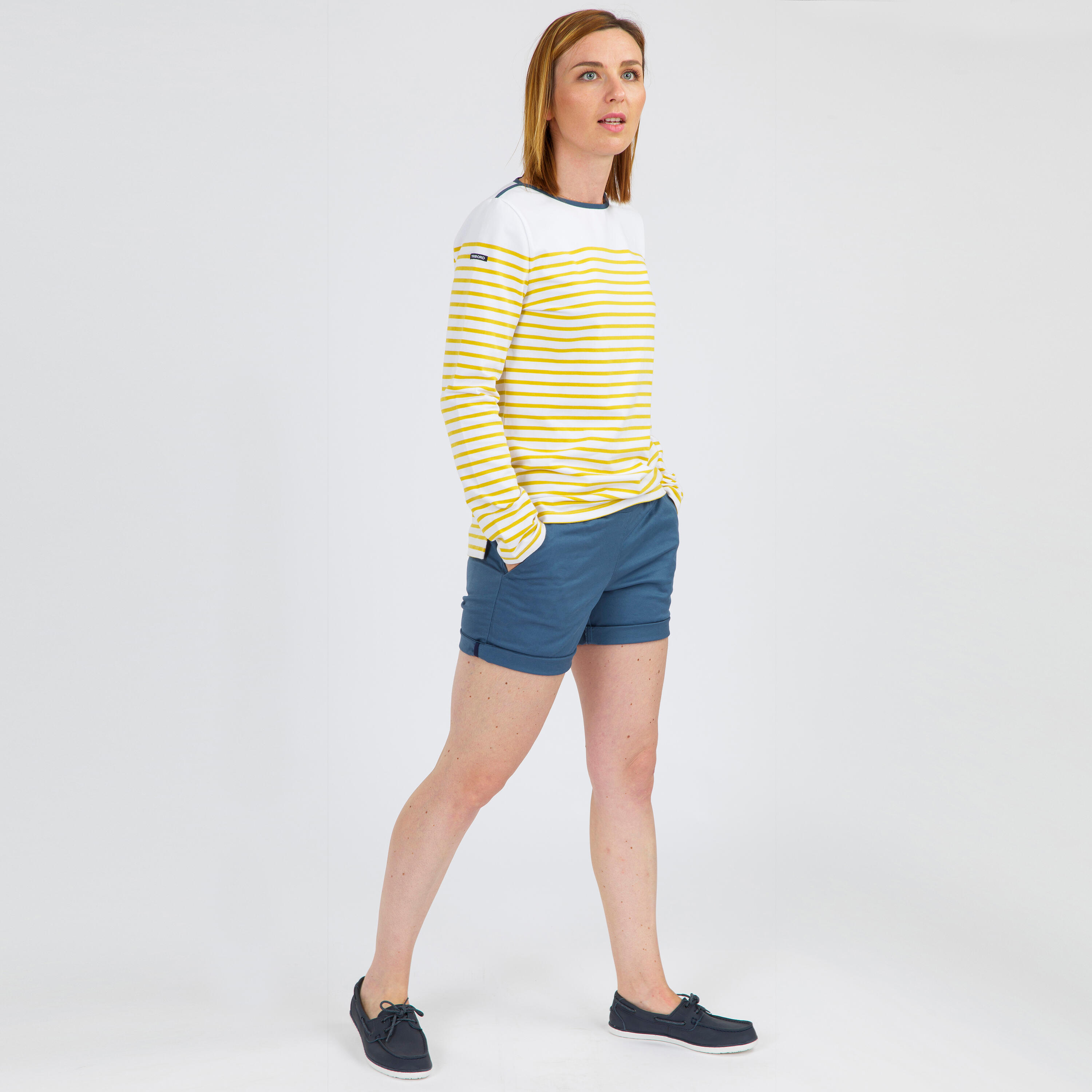 Women's long-sleeved traditional sailing T-shirt 100 - Yellow 3/9