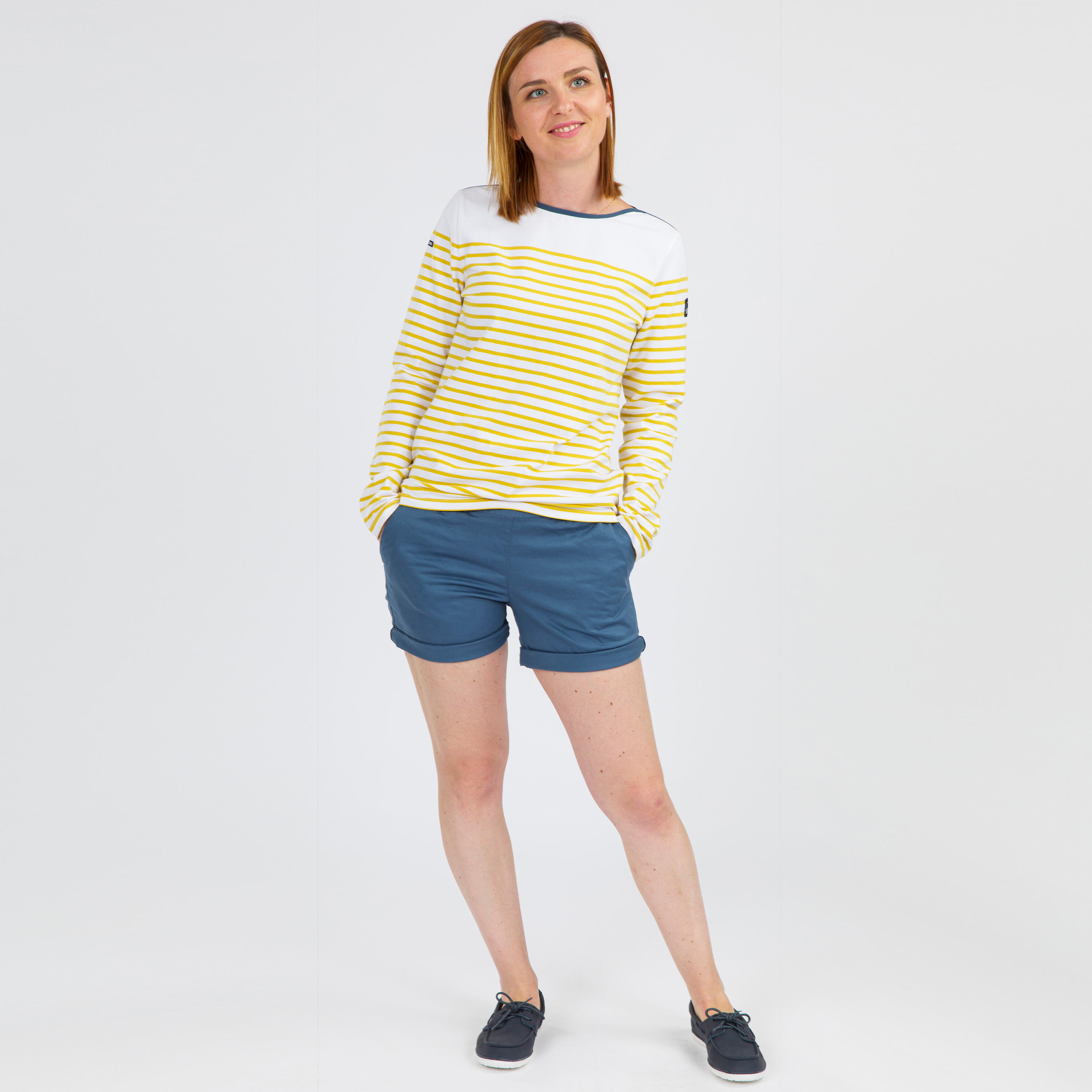Women's long-sleeved traditional sailing T-shirt 100 - Yellow 2/9