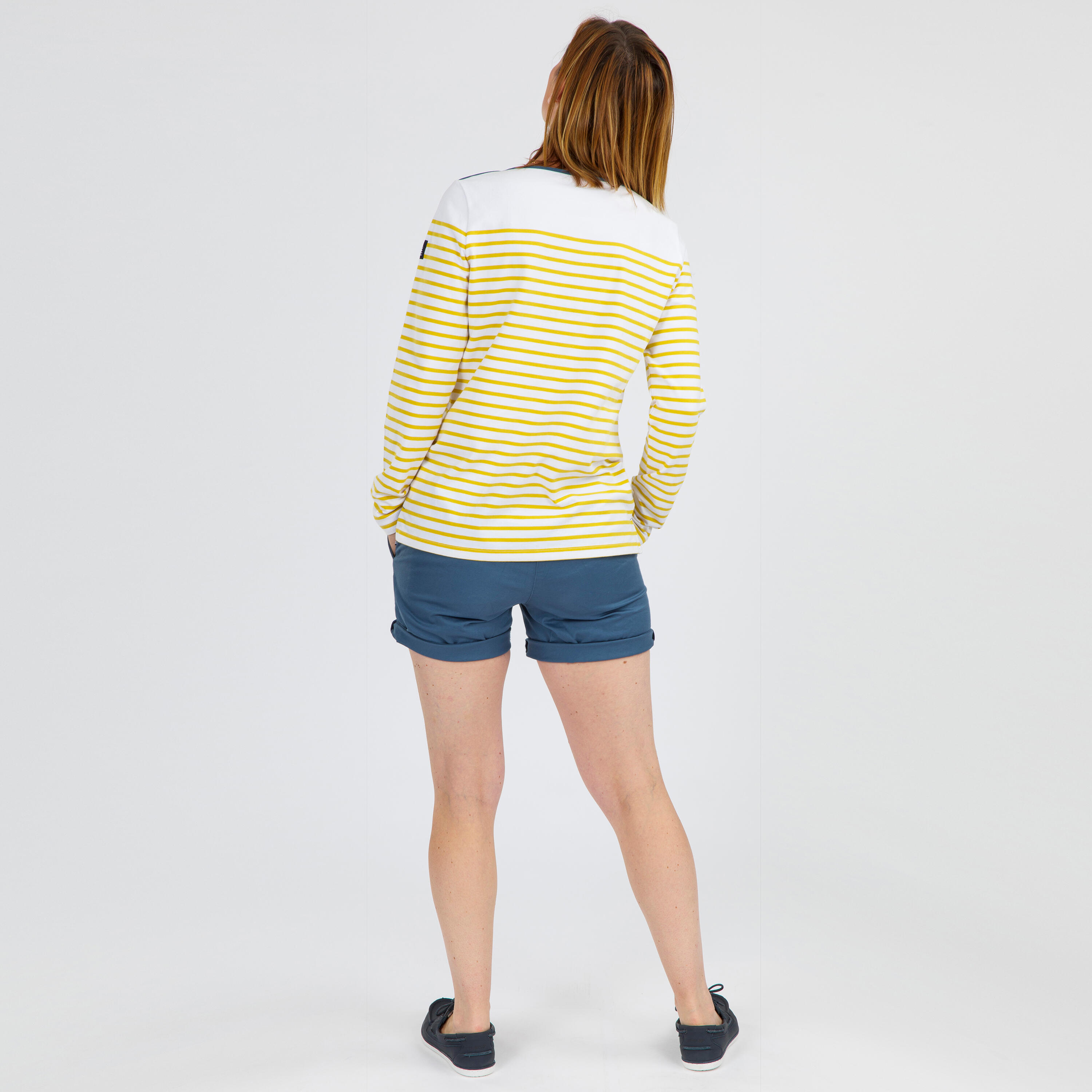 Women's long-sleeved traditional sailing T-shirt 100 - Yellow 7/9