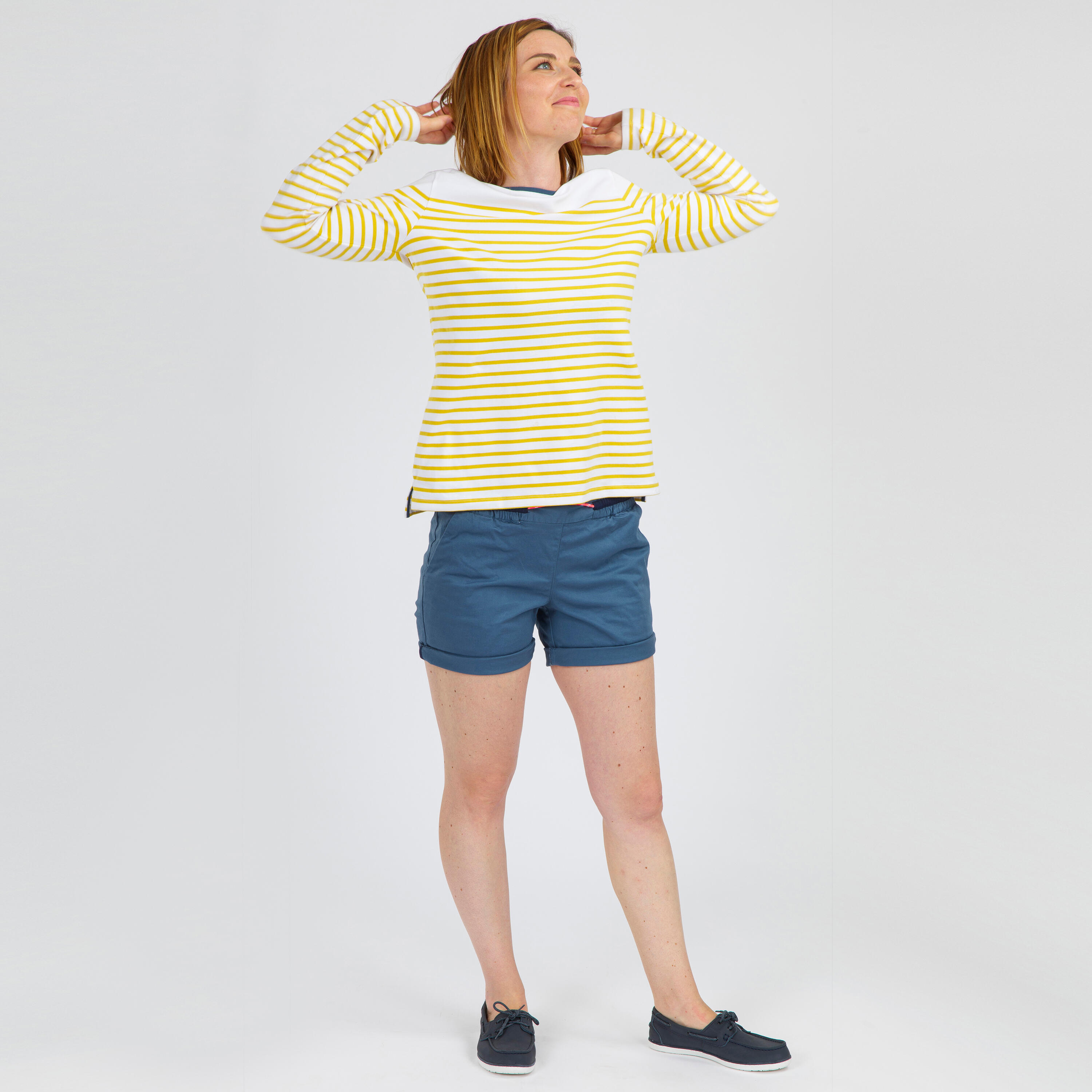Women's long-sleeved traditional sailing T-shirt 100 - Yellow 8/9