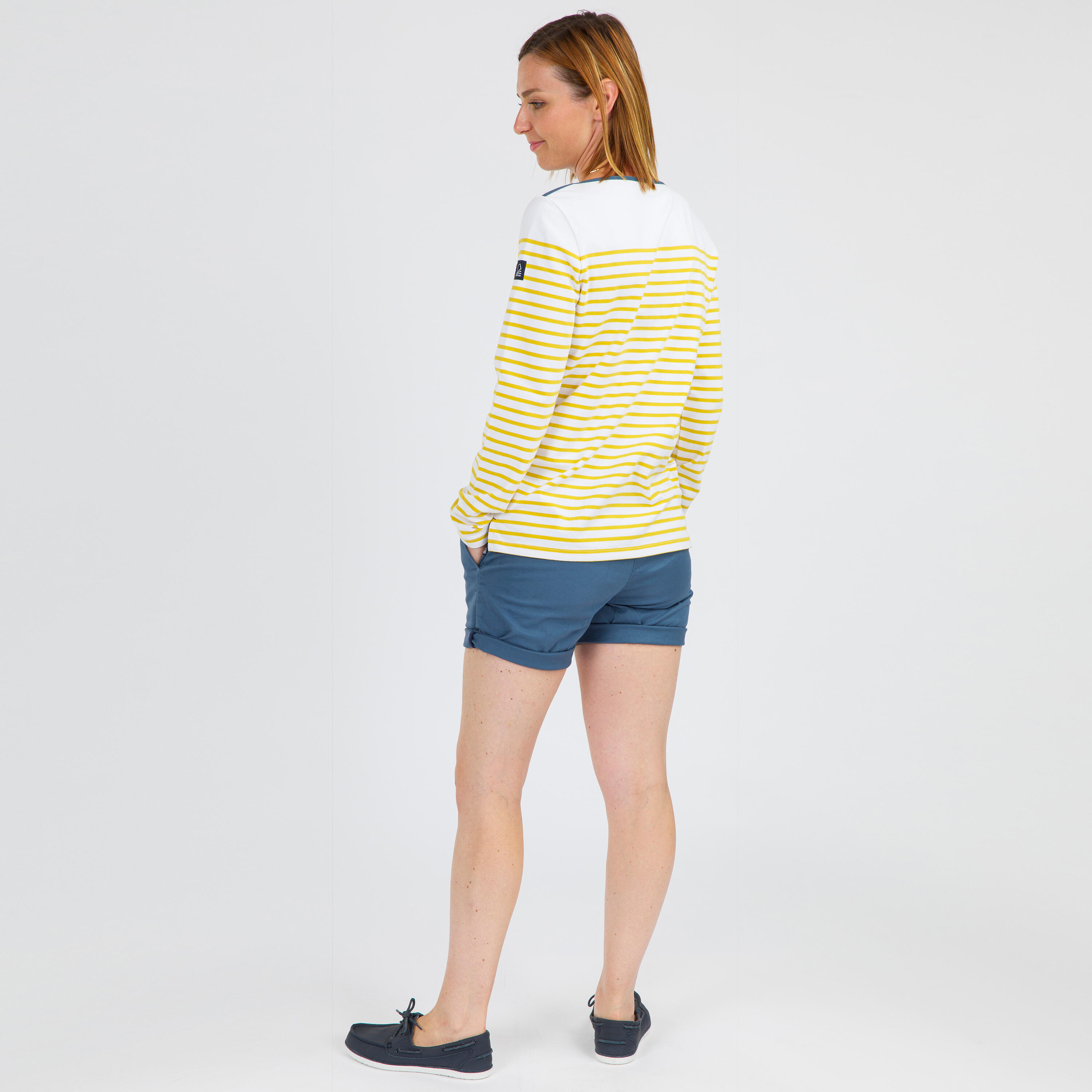 Women's long-sleeved traditional sailing T-shirt 100 - Yellow 6/9