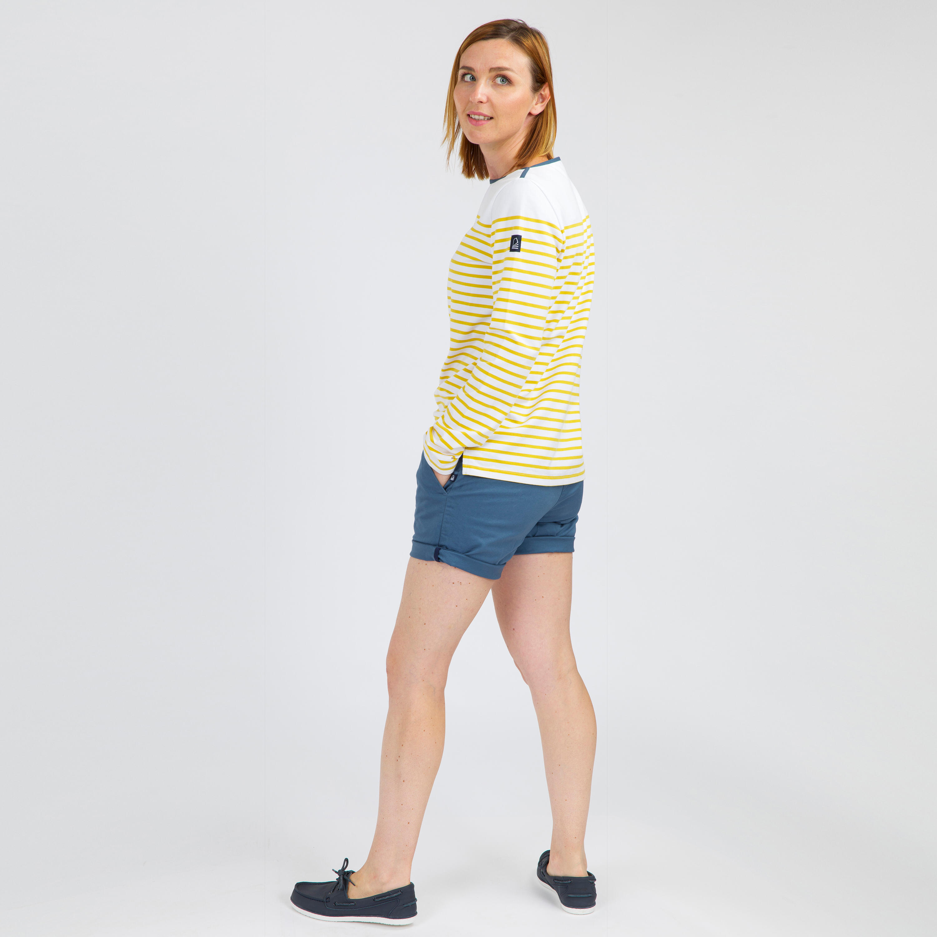 Women's long-sleeved traditional sailing T-shirt 100 - Yellow 5/9