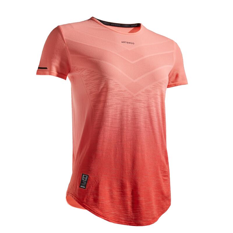 女款網球T恤TS Light 990 －紅色配珊瑚橘