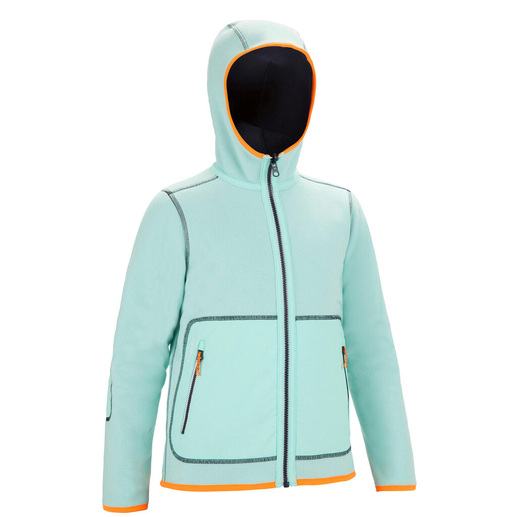 Kids' warm reversible sailing fleece 500 - navy/mint