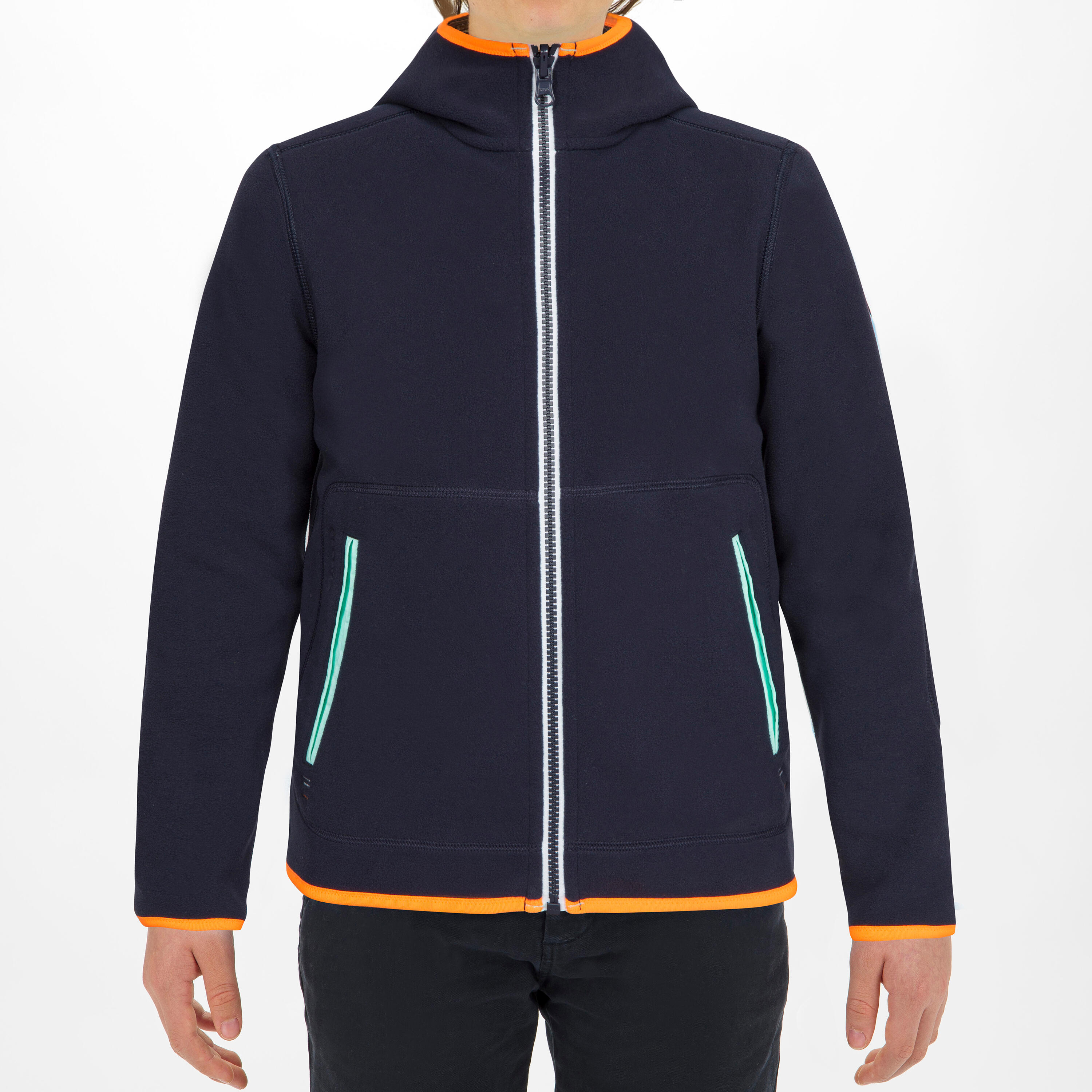 Kids’ warm reversible sailing fleece 500 Navy/mint 3/8