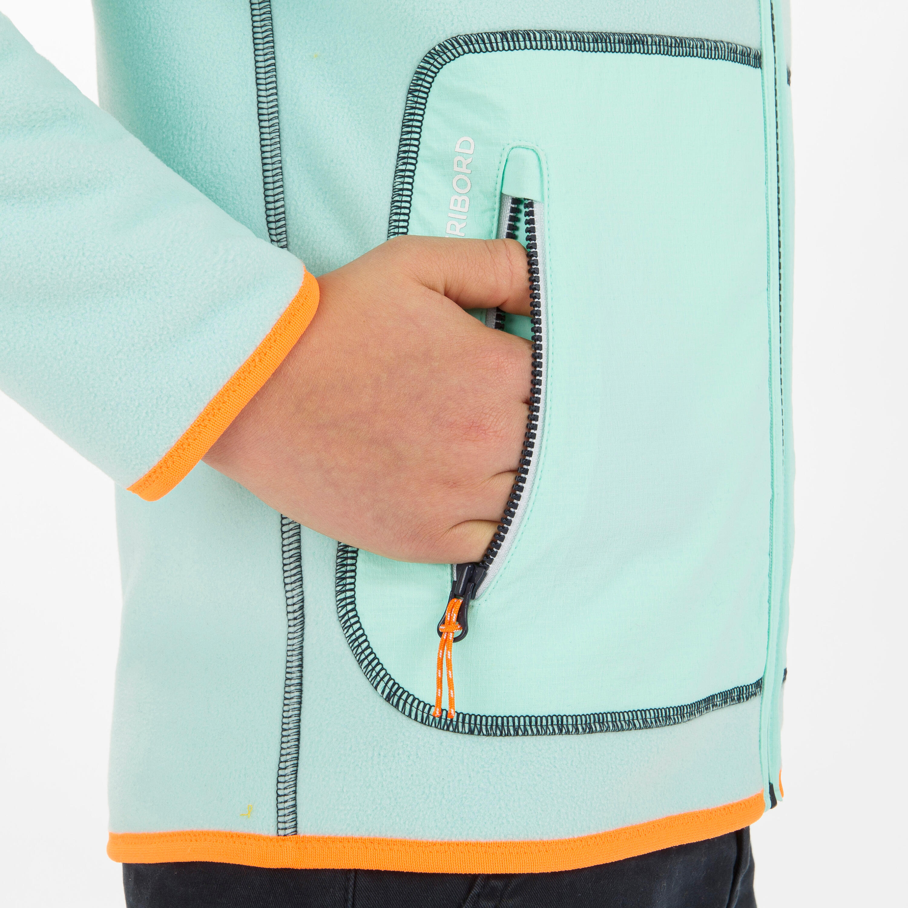Kids’ warm reversible sailing fleece 500 Navy/mint 7/8
