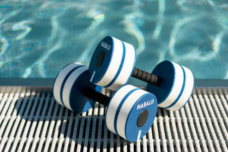 Pair of Foam Aquafit Dumbbells Aquagym blue white