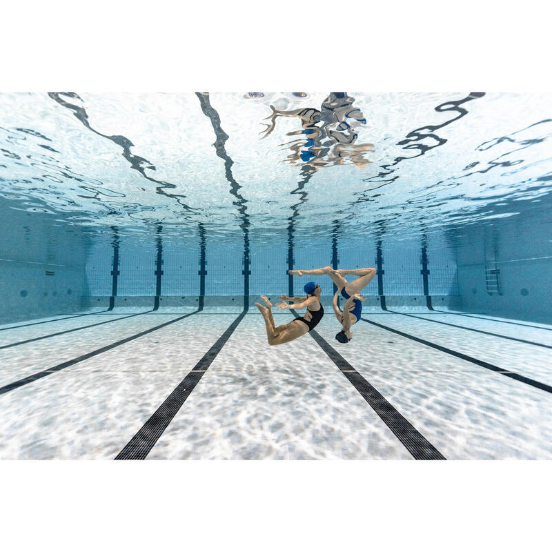 Maillot de bain femme de natation synchronisée artistique une pièce, bleu.