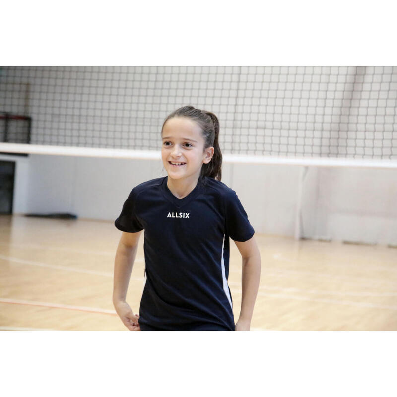 Camiseta Voleibol Niña Allsix V100 azul marina