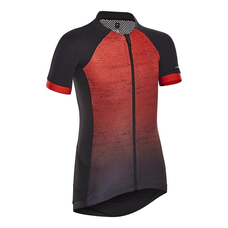 Maillot manches courtes vélo enfant 900 noir et rouge