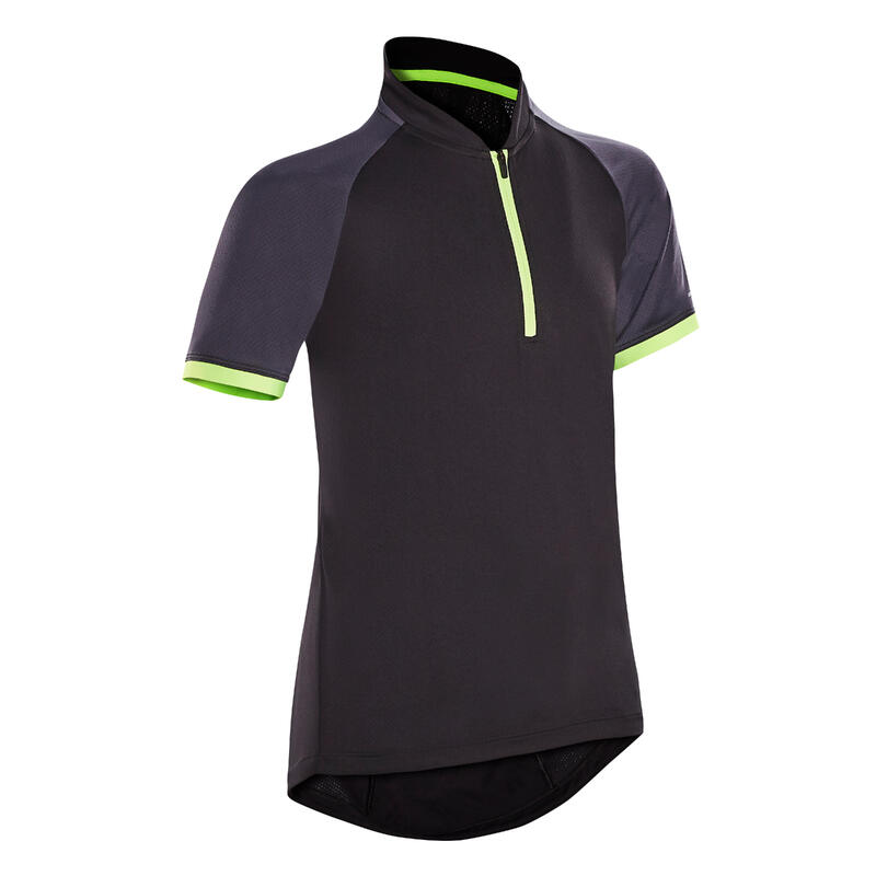 Maillot manches courtes vélo enfant 500 noir et jaune 7-11 ans