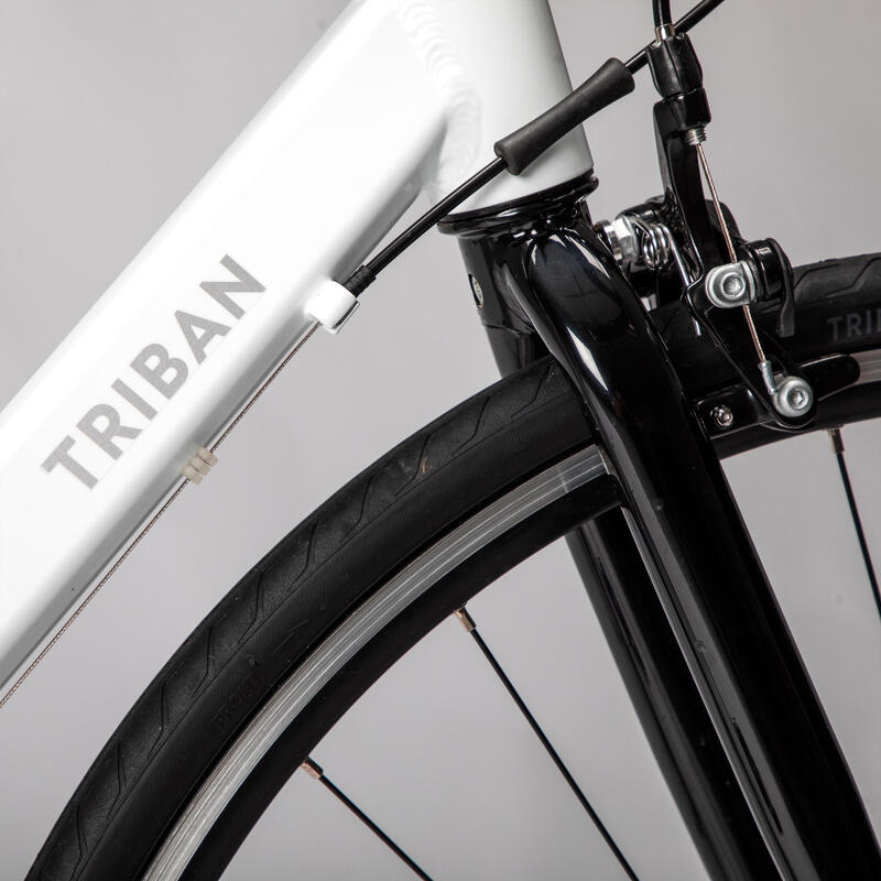 Bicicleta de carretera mujer aluminio monoplato 8V Triban Easy blanca