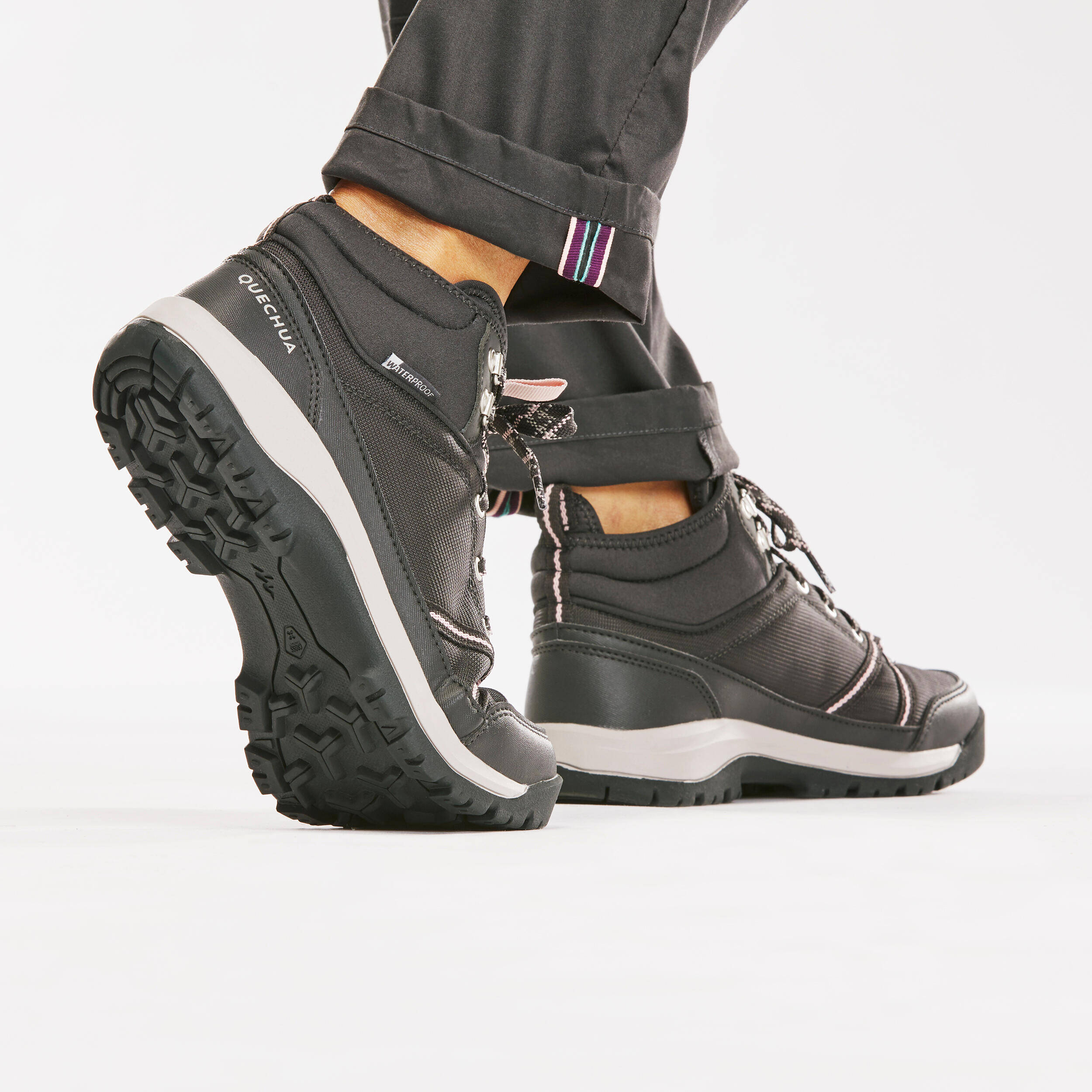 Women Water Resistant Mid Ankle Hiking Shoes Carbon Grey - NH100 -  3