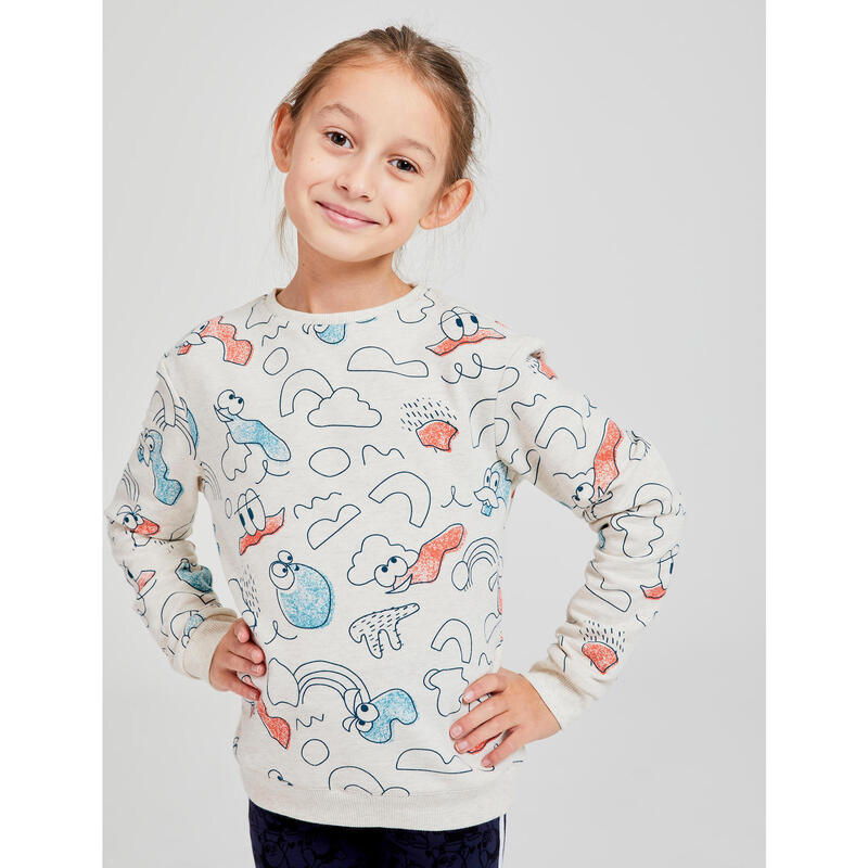 Kindersweater voor baby- en kleutergym Decat'oons beige met print