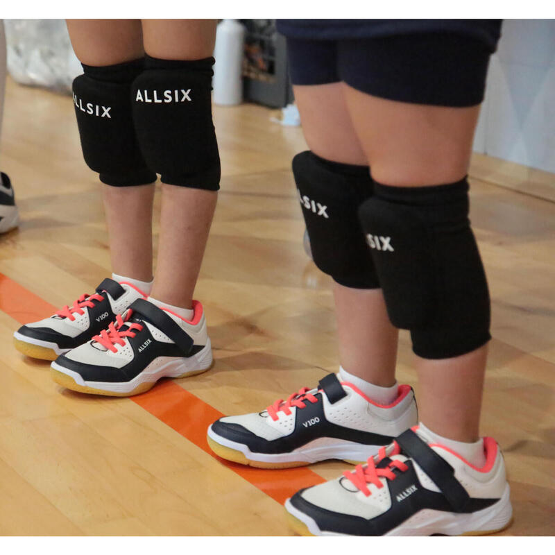Chaussures de volley-ball enfant à scratch blanches, bleues et roses