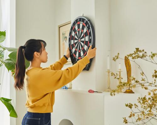 Woman Fixing a Dartboard