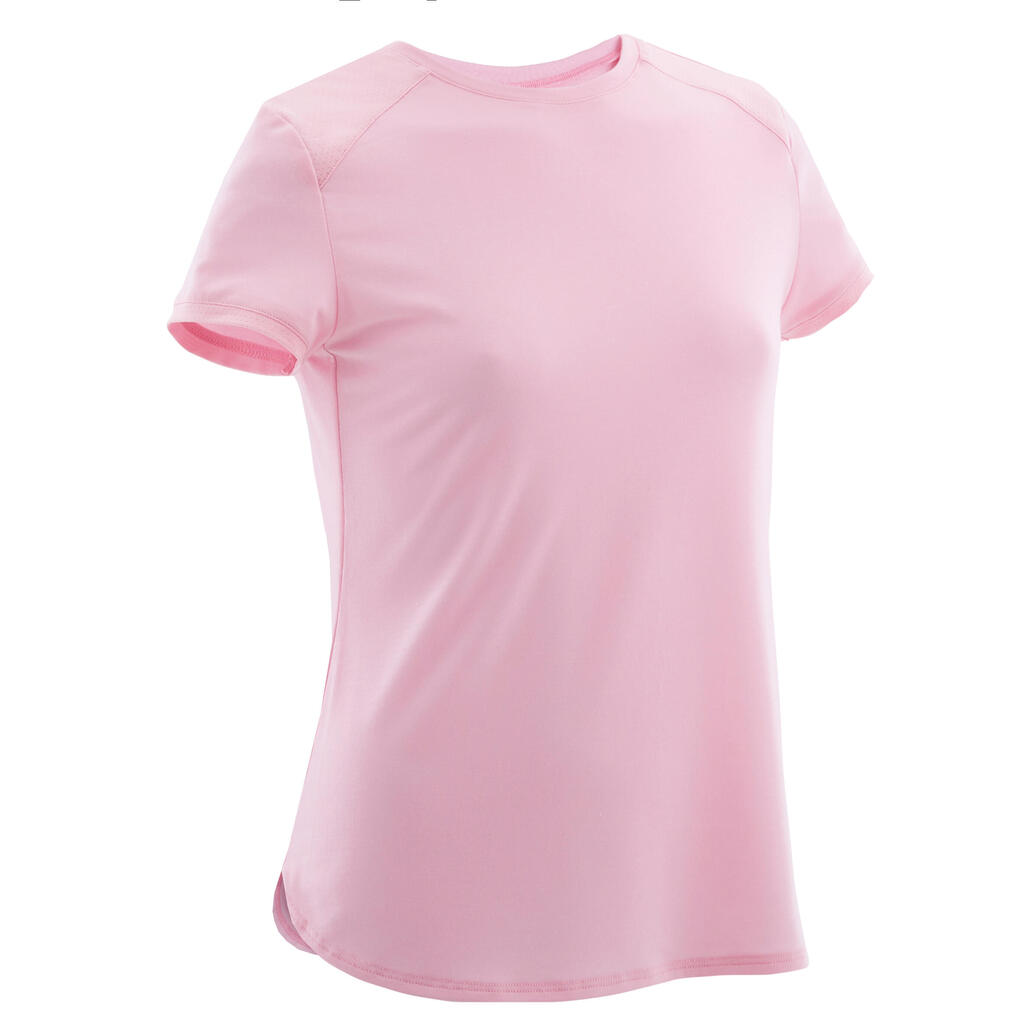 Girls' Breathable Short-Sleeved Gym T-Shirt 500 - Light Pink