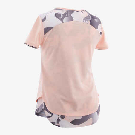 T-Shirt 2-in-1 atmungsaktiv 500 Gym Kinder rosa/grau