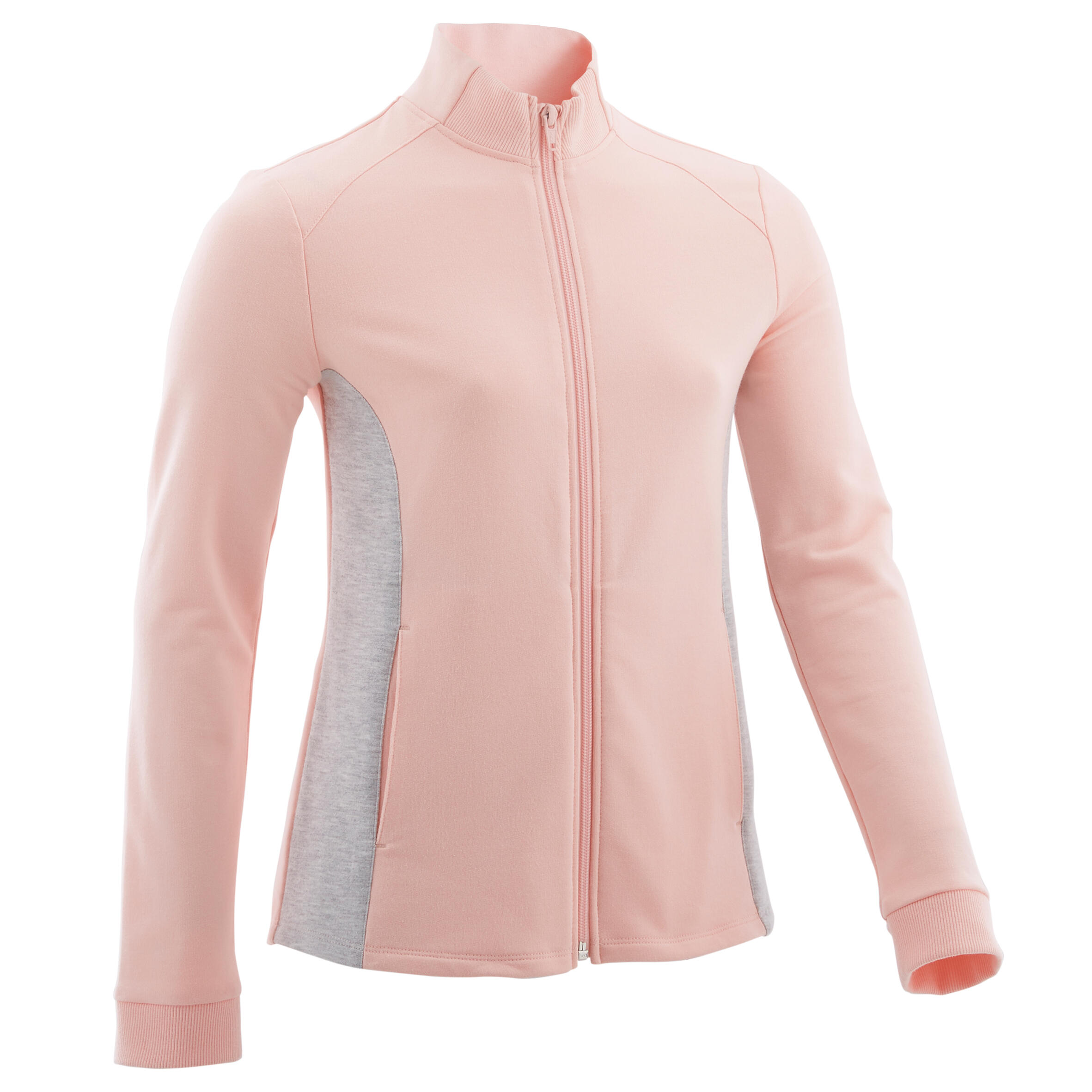 Camisola de ginástica com fecho e sem capuz criança rosa e cinzento