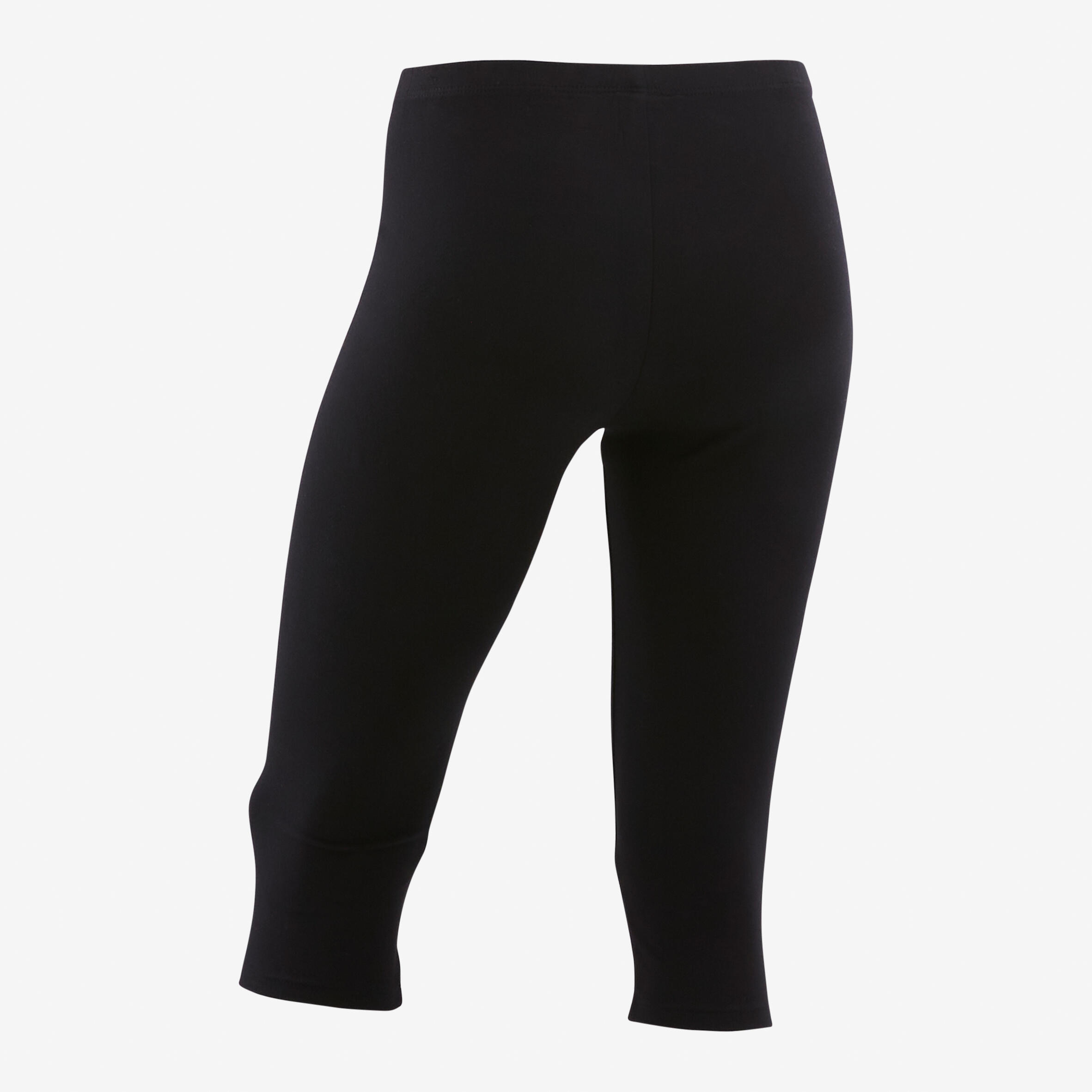 Girls' Basic Cotton Cropped Leggings - Black 3/4