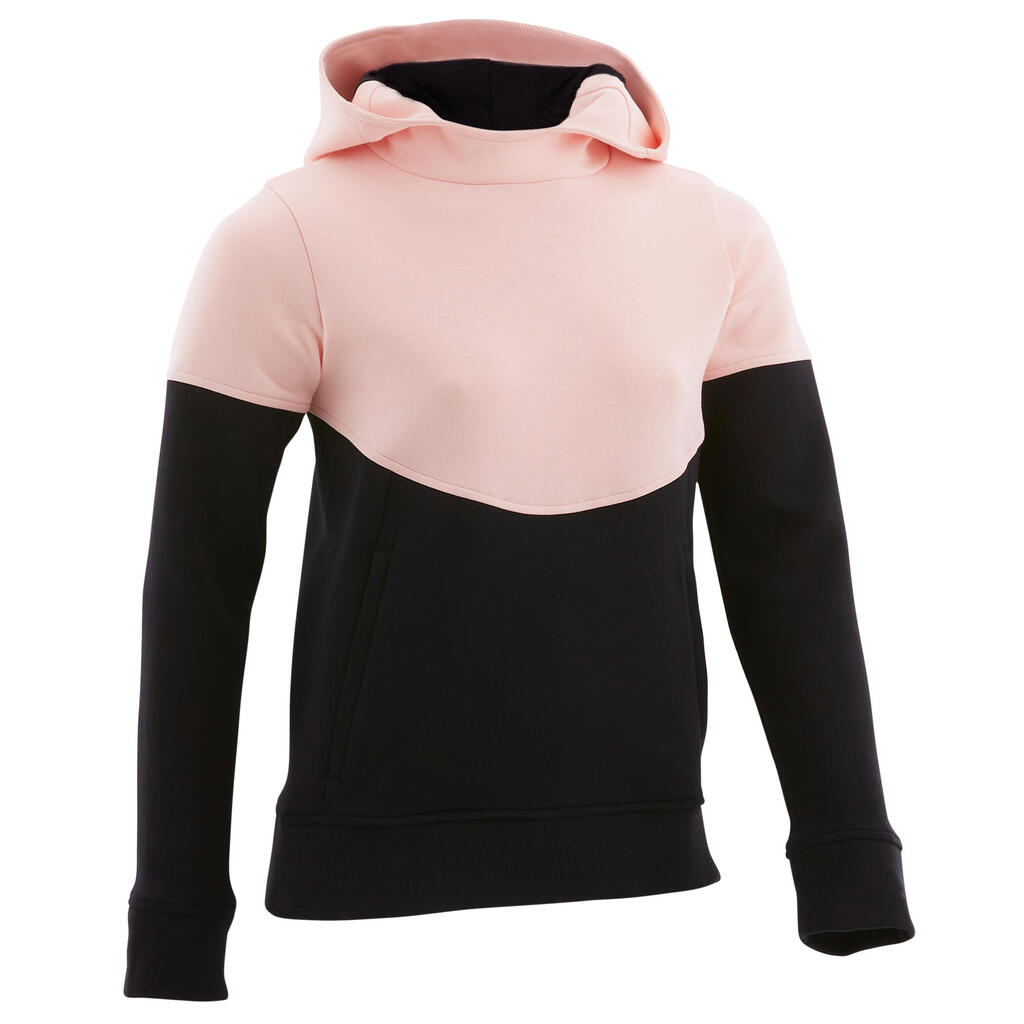 Hoodie de fitness con bolsillos con cremallera para Niña Domyos 500 rosado/negro