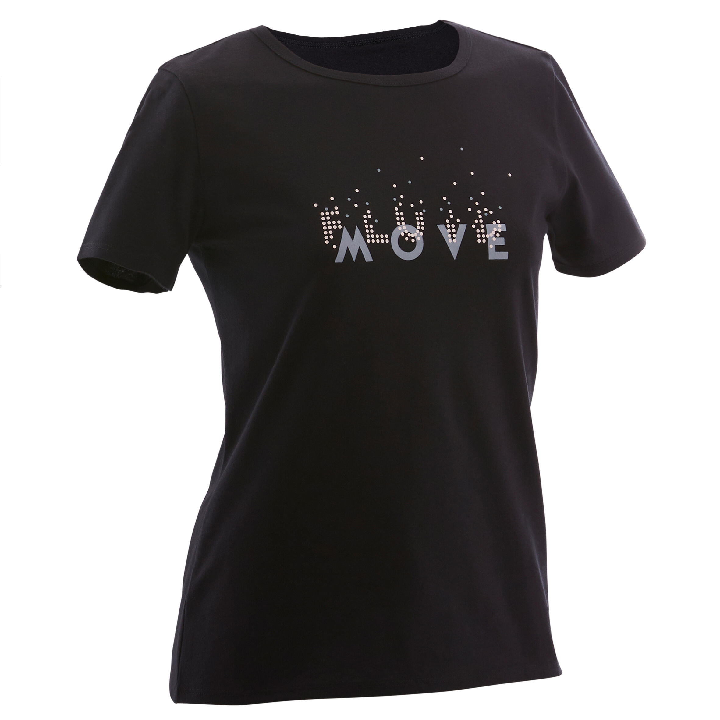 

Girls' Short-Sleeved Gym T-Shirt 100 - Black/Print -  By DOMYOS | Decathlon