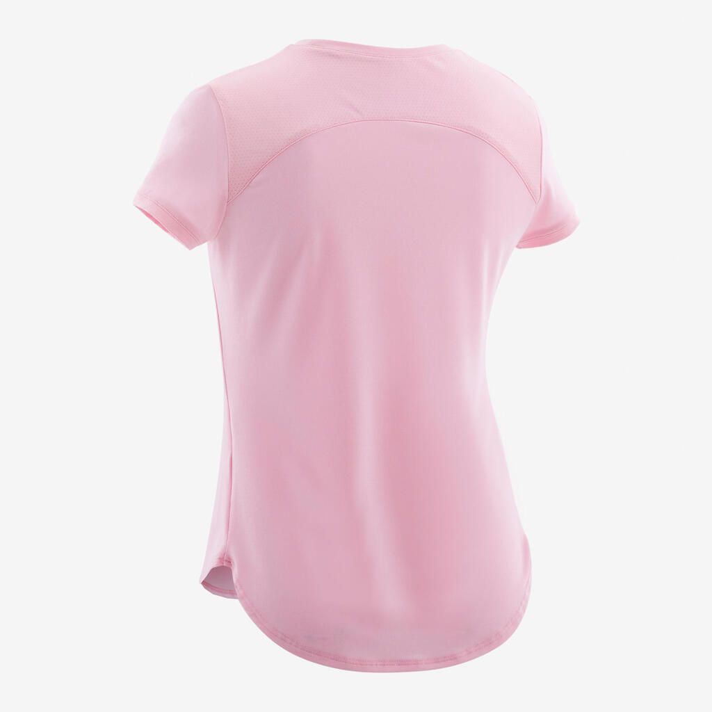 Girls' Breathable Short-Sleeved Gym T-Shirt 500 - Light Pink