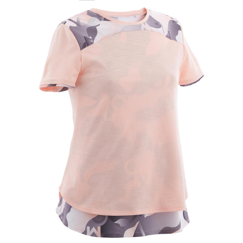 Dívčí prodyšné tričko 2v1 500 růžovo-šedé