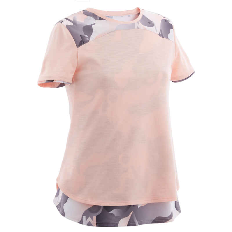 T-Shirt 2-in-1 atmungsaktiv 500 Gym Kinder rosa/grau T-Shirt 2-in-1 atmungsaktiv 500 Gym Kinder rosa/grau
