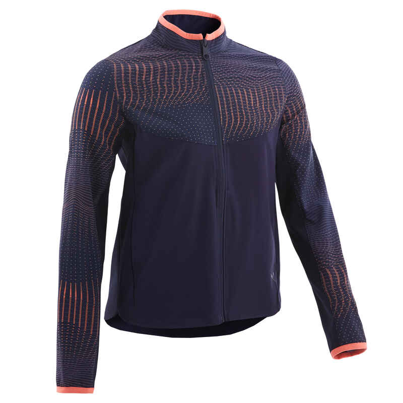 Trainingsjacke leicht W500 Gym Kinder blau mit Print Trainingsjacke leicht W500 Gym Kinder blau mit Print