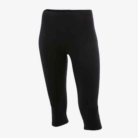 Girls' Basic Cotton Cropped Leggings - Black - Decathlon