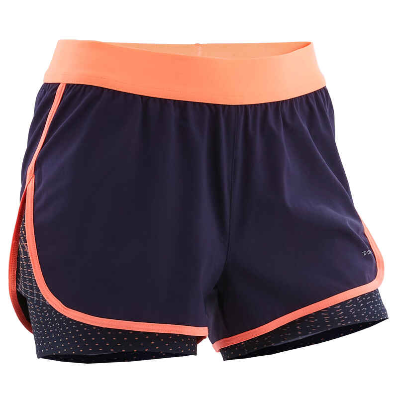 Shorts 2-in-1 W500 Gym Kinder blau Shorts 2-in-1 W500 Gym Kinder blau