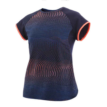 T-Shirt Synthetik atmungsaktiv Kinder marineblau mit Print