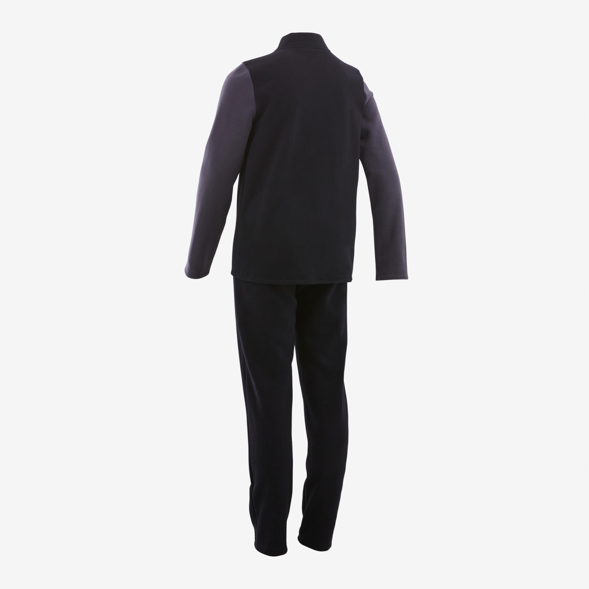 Boys' Warm Gym Tracksuit 100 Warmy Zip - Black/Grey Sleeves 3/7