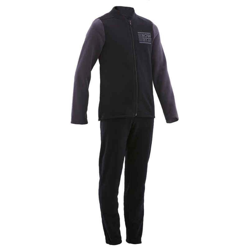 Boys' Warm Gym Tracksuit 100 Warmy Zip - Black/Grey Sleeves