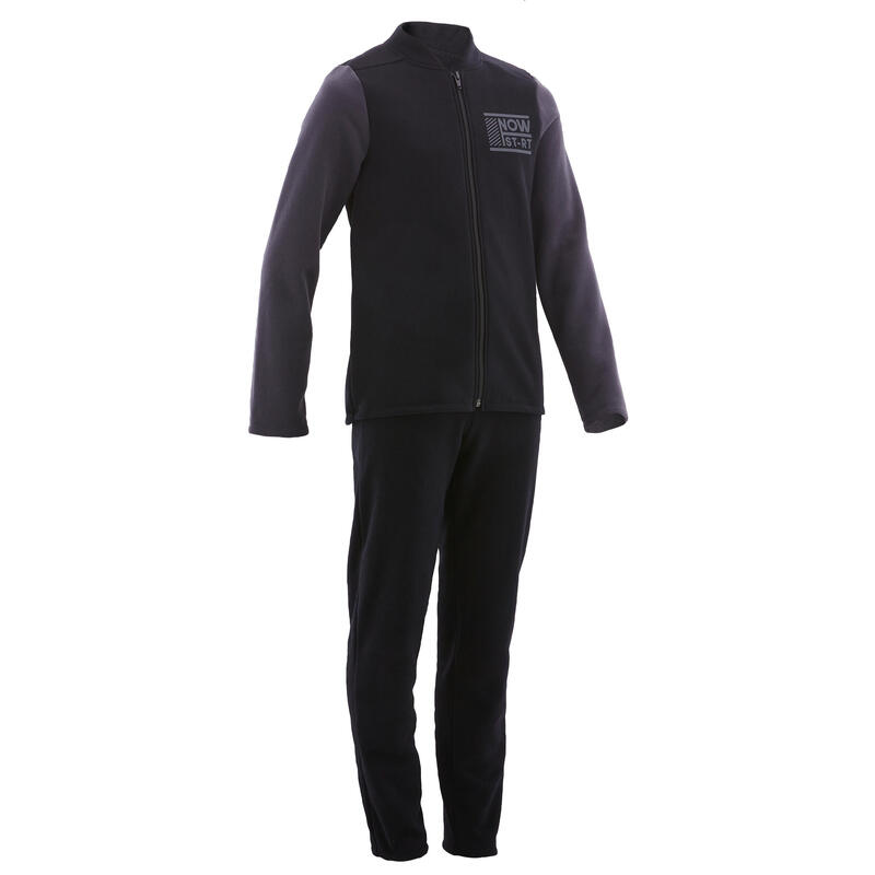 Survêtement chaud 100 garçon GYM ENFANT noir/manches grises Warmy Zip