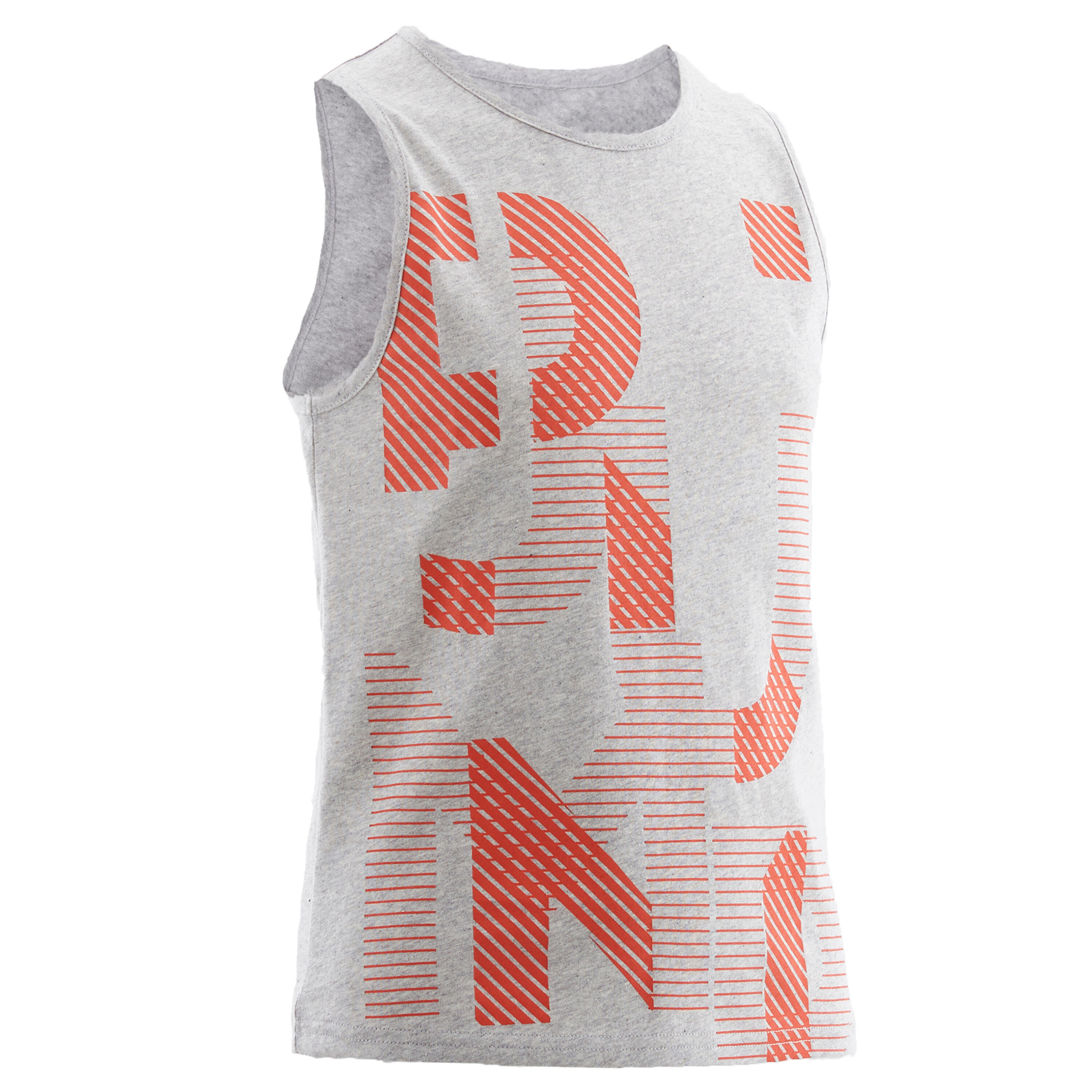 Domyos - Débardeur 100 Garçon Gym Enfant Gris Imprimé - Débardeur - Education Sportive Enfant - Gris-orange - 6 À 8 Ans - Decathlon
